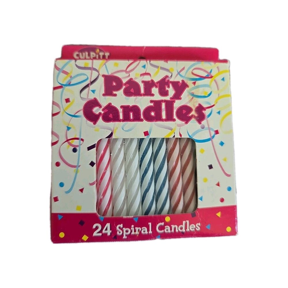Vtg 24-Pk Spiral Candy Stripe Party Candles Assorted Colors 2.5" By Culpitt 1999